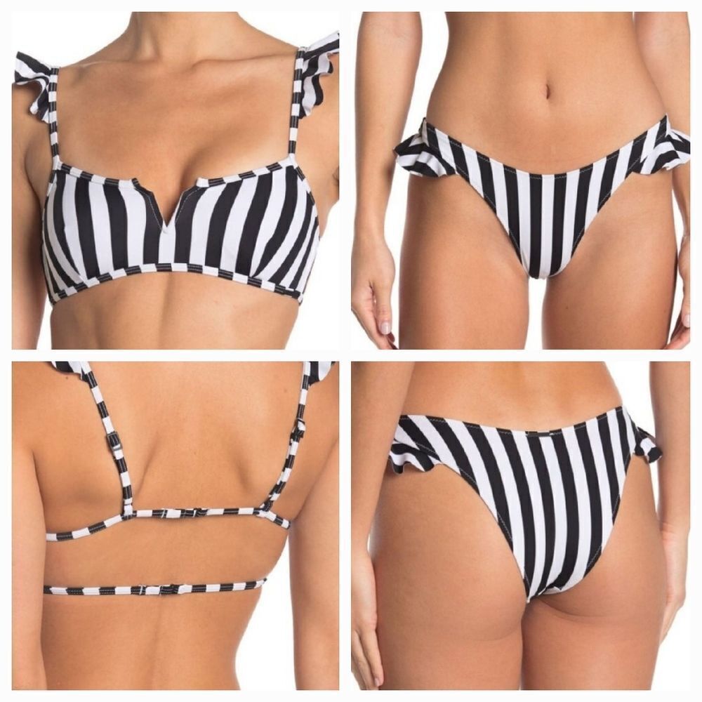 Kendall & Kylie Women's Black & White ruffle top & Bottom Bikini Size L